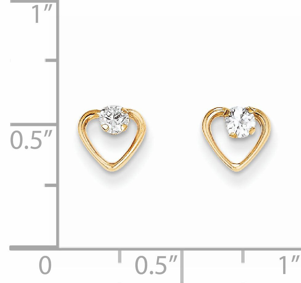 Heart with Synthetic Diamond Post Earrings - 14k Gold SE2248 by Madi K, MPN: SE2248, 191101855955
