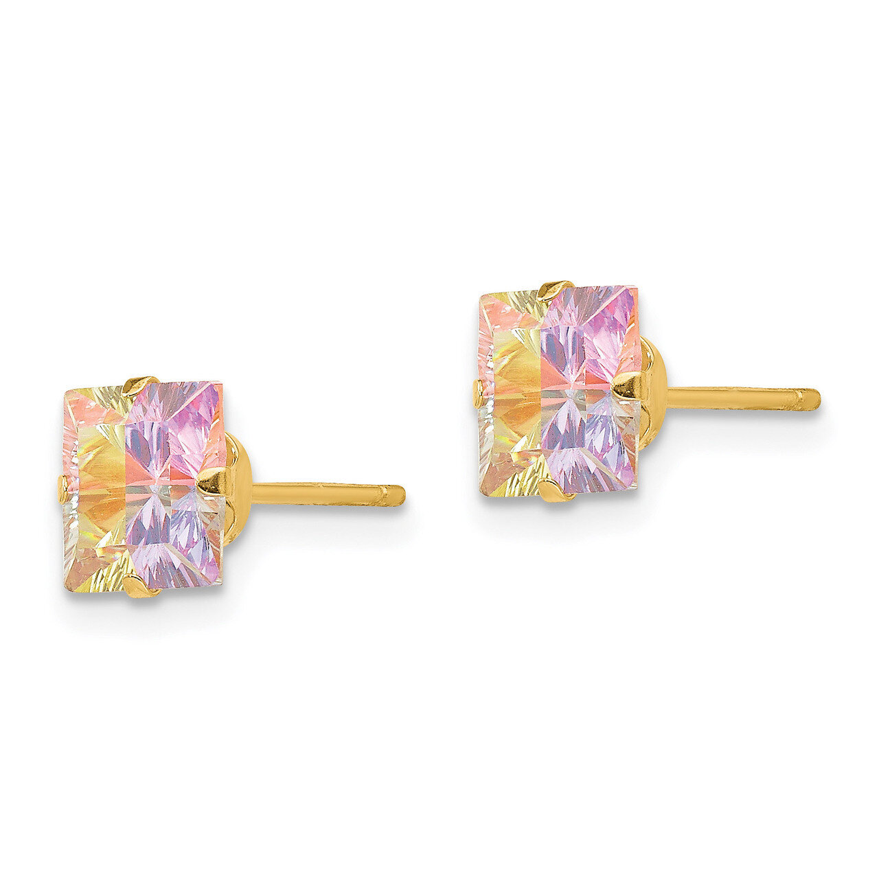 Multi-color Synthetic Diamond 6mm Square Post Earrings - 14k Gold SE2302