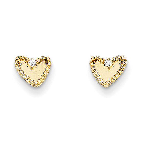 Synthetic Diamond Heart Post Earrings - 14k Gold SE2309