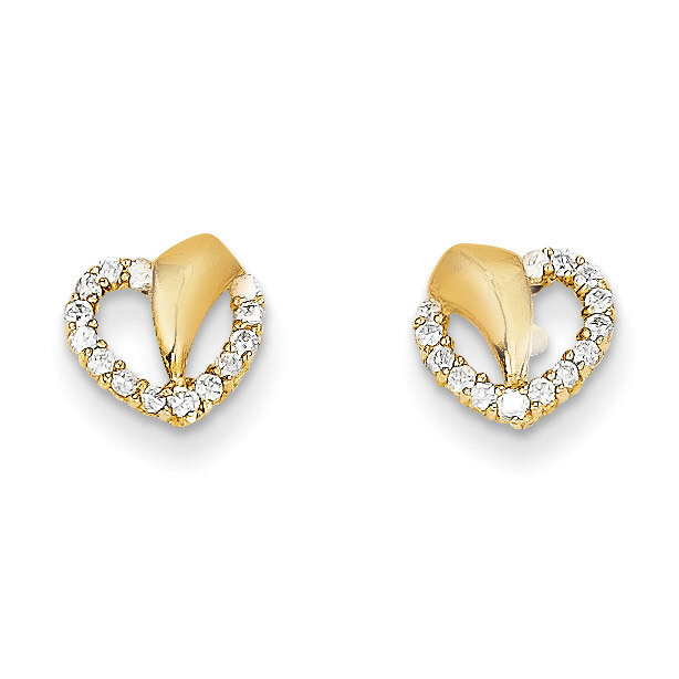 Synthetic Diamond Heart Post Earrings - 14k Gold SE2311