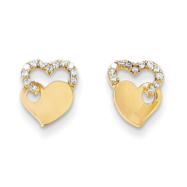 Synthetic Diamond Double Heart Post Earrings - 14k Gold SE2314