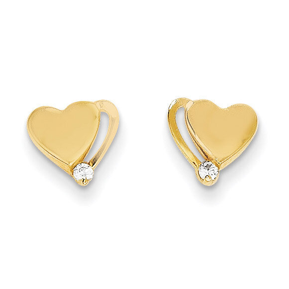 Synthetic Diamond Polished Heart Post Earrings - 14k Gold SE2315 by Madi K, MPN: SE2315, 8867749840…
