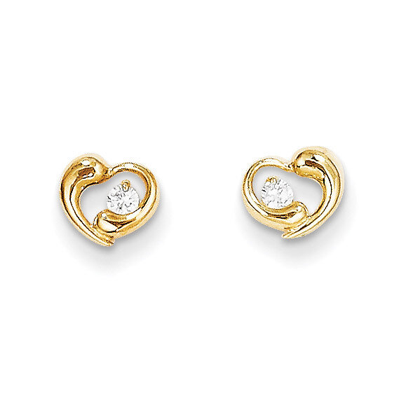 Synthetic Diamond Heart Post Earrings - 14k Gold SE2318