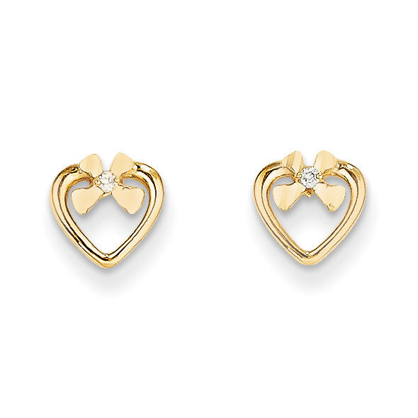 Synthetic Diamond Heart Post Earrings - 14k Gold SE2321