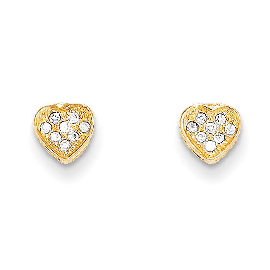 Synthetic Diamond Heart Post Earrings - 14k Gold SE2324