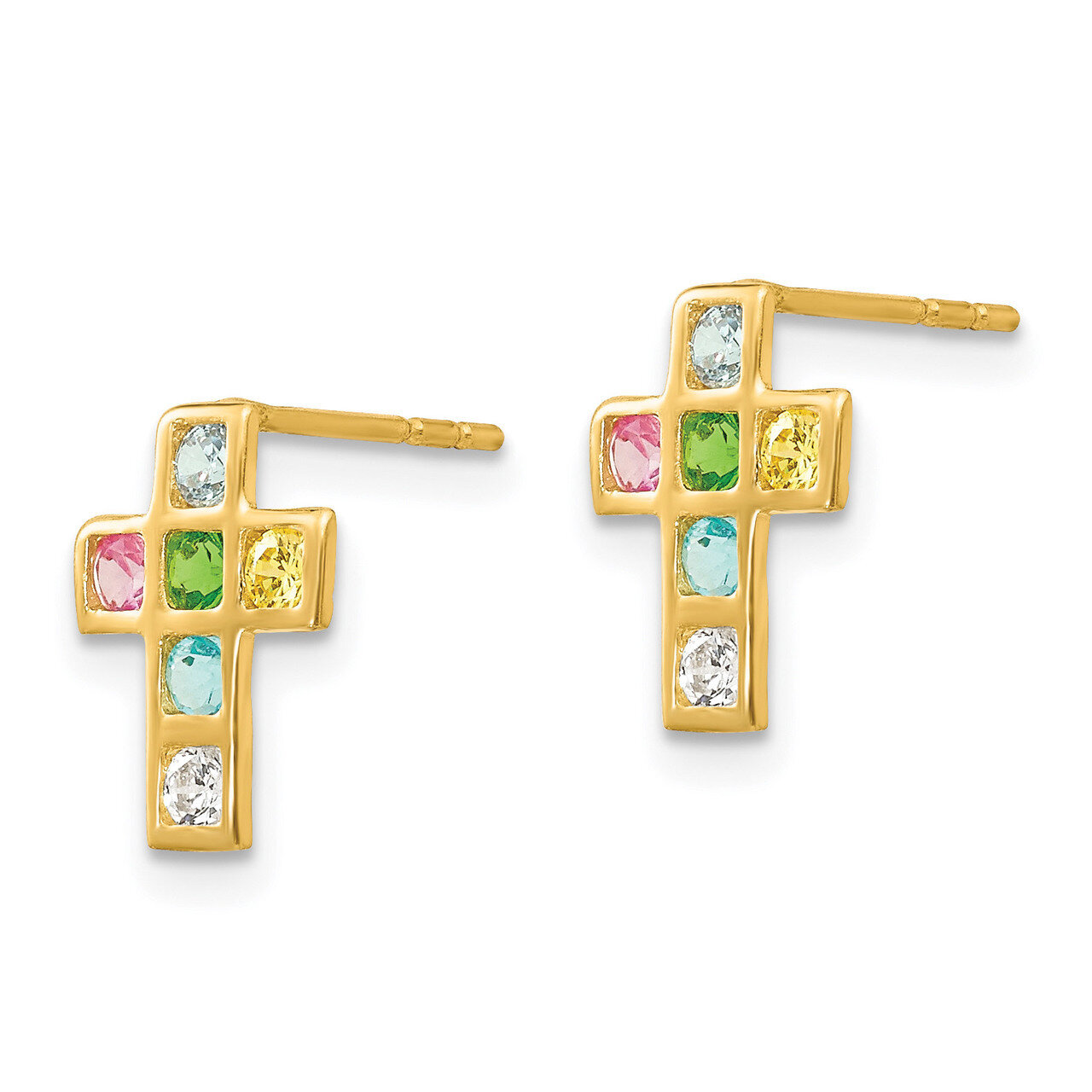 Multi-colored Synthetic Diamond Cross Post Earrings - 14k Gold SE2349
