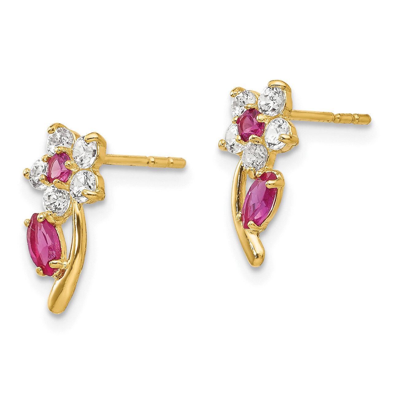 Clear &amp; Red Synthetic Diamond Flower Post Earrings - 14k Gold SE2405 by Madi K, MPN: SE2405, 886774…