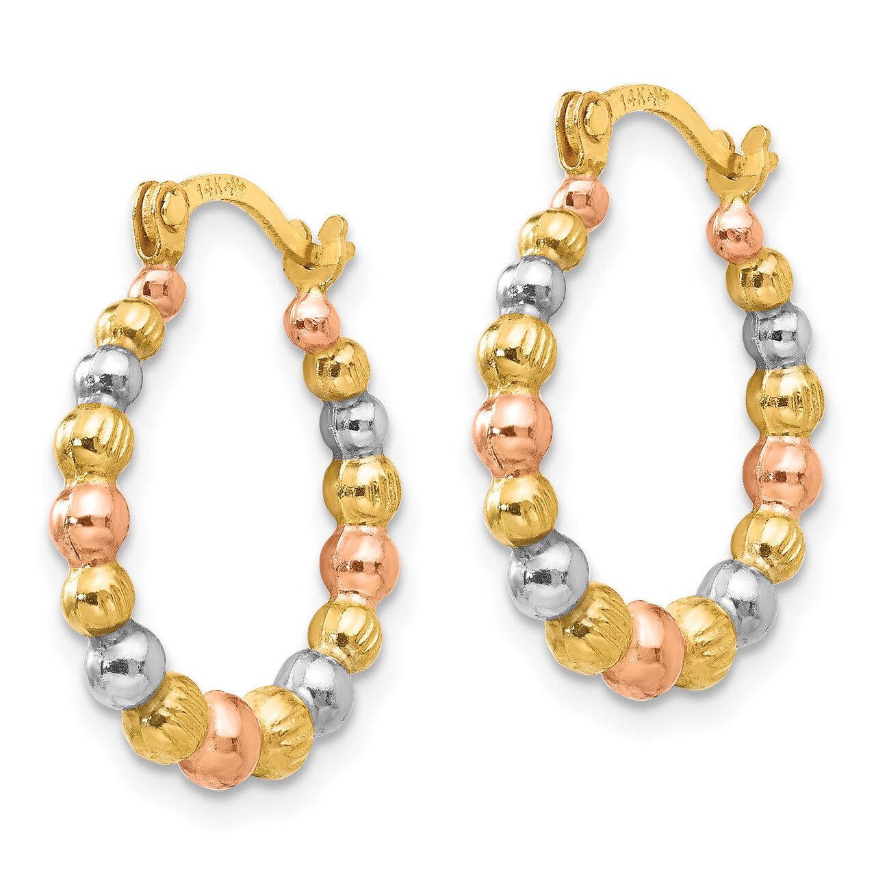 Tri-color Beaded Hoop Earrings - 14k Gold SE2428