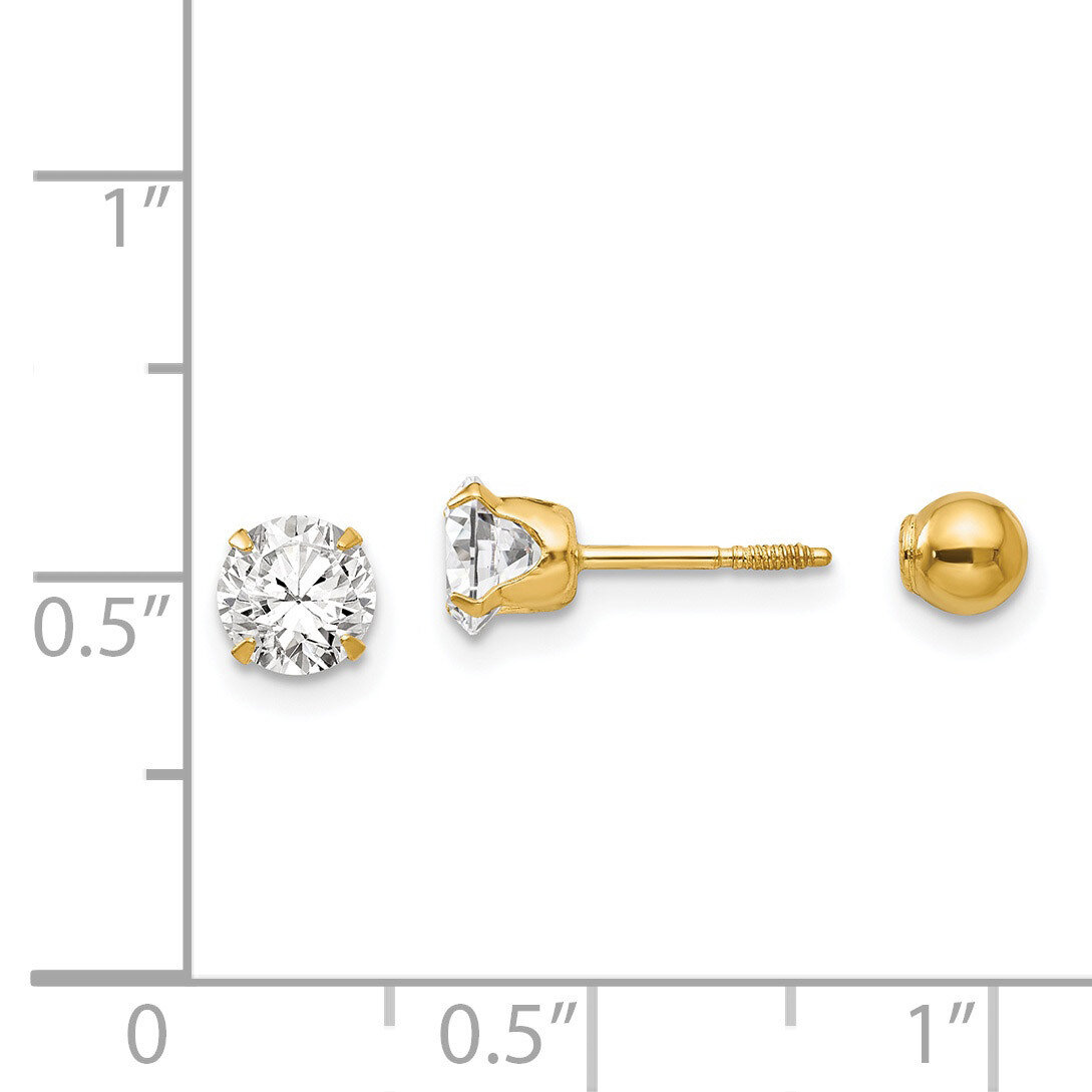 Polished Reversible 5mm Synthetic Diamond & Ball Earrings - 14k Gold SE270