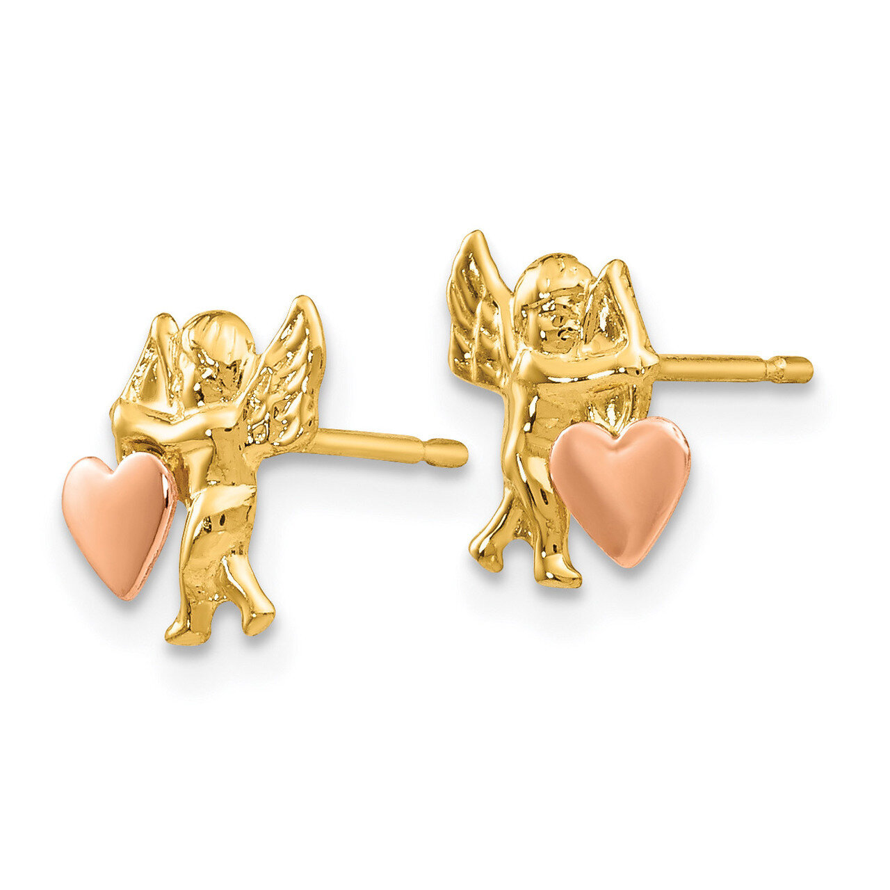 Polished &amp; Rhodium Cupid Heart Post Earrings - 14k Gold SE319 by Madi K, MPN: SE319, 886774999883