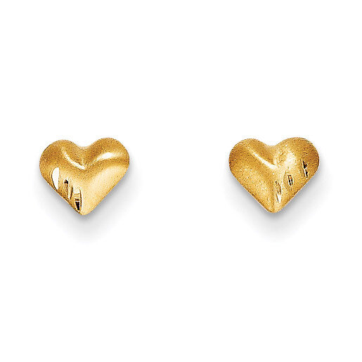 Diamond-Cut & Satin Puffed Heart Earrings - 14k Gold SE329