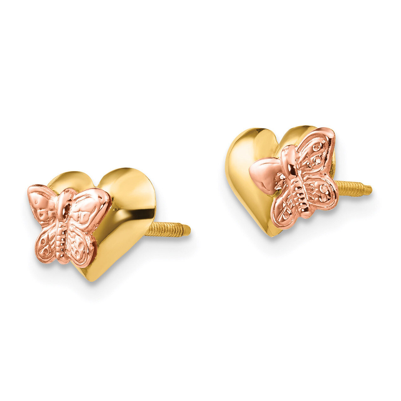 Polished &amp; Rhodium Butterfly Heart Screwback Earrings - 14k Gold SE333 by Madi K, MPN: SE333, 88677…