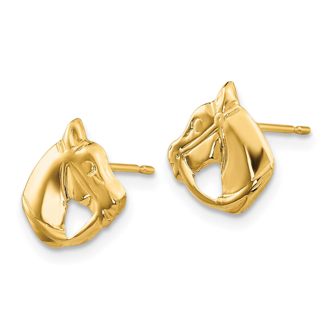 Polished Horse Head Post Earrings - 14k Gold SE353