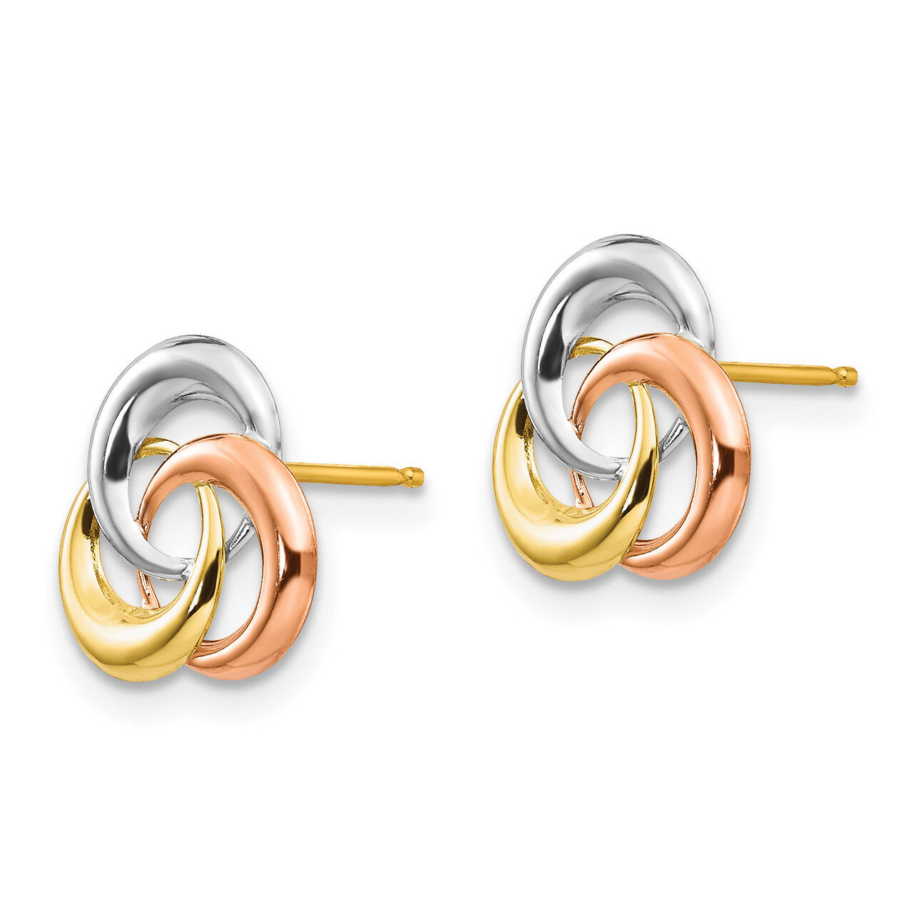 Tri-color 3 Circle Post Earrings - 14k Gold SE422