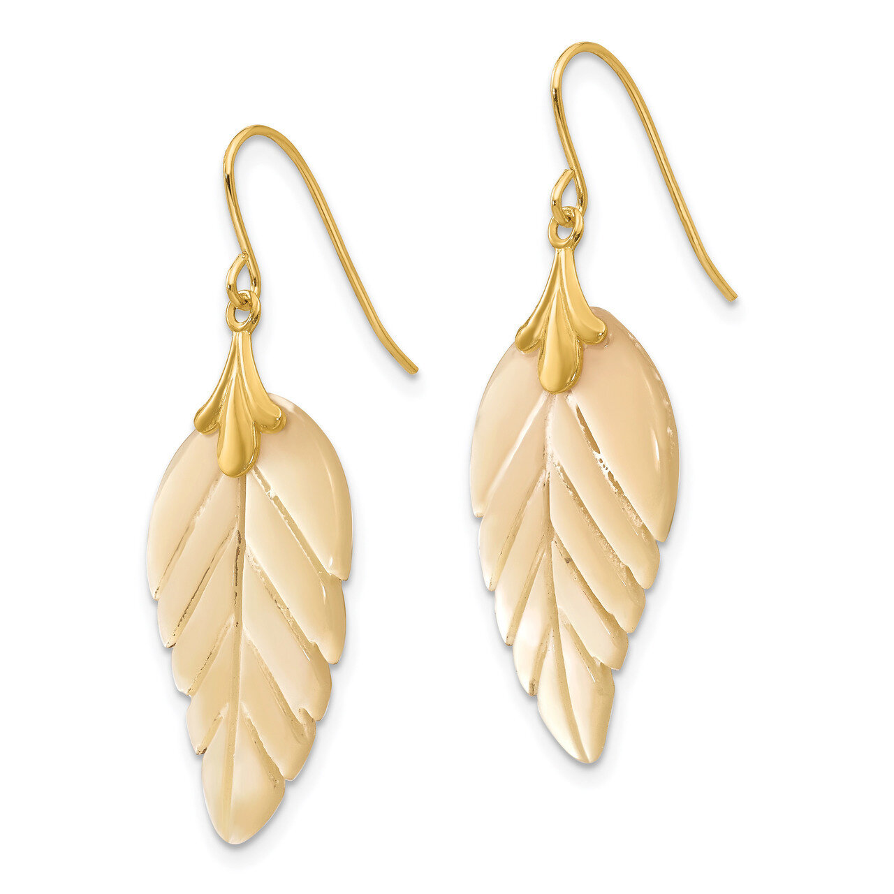 Mother of Pearl Leaf Dangle Earrings - 14k Gold SE620