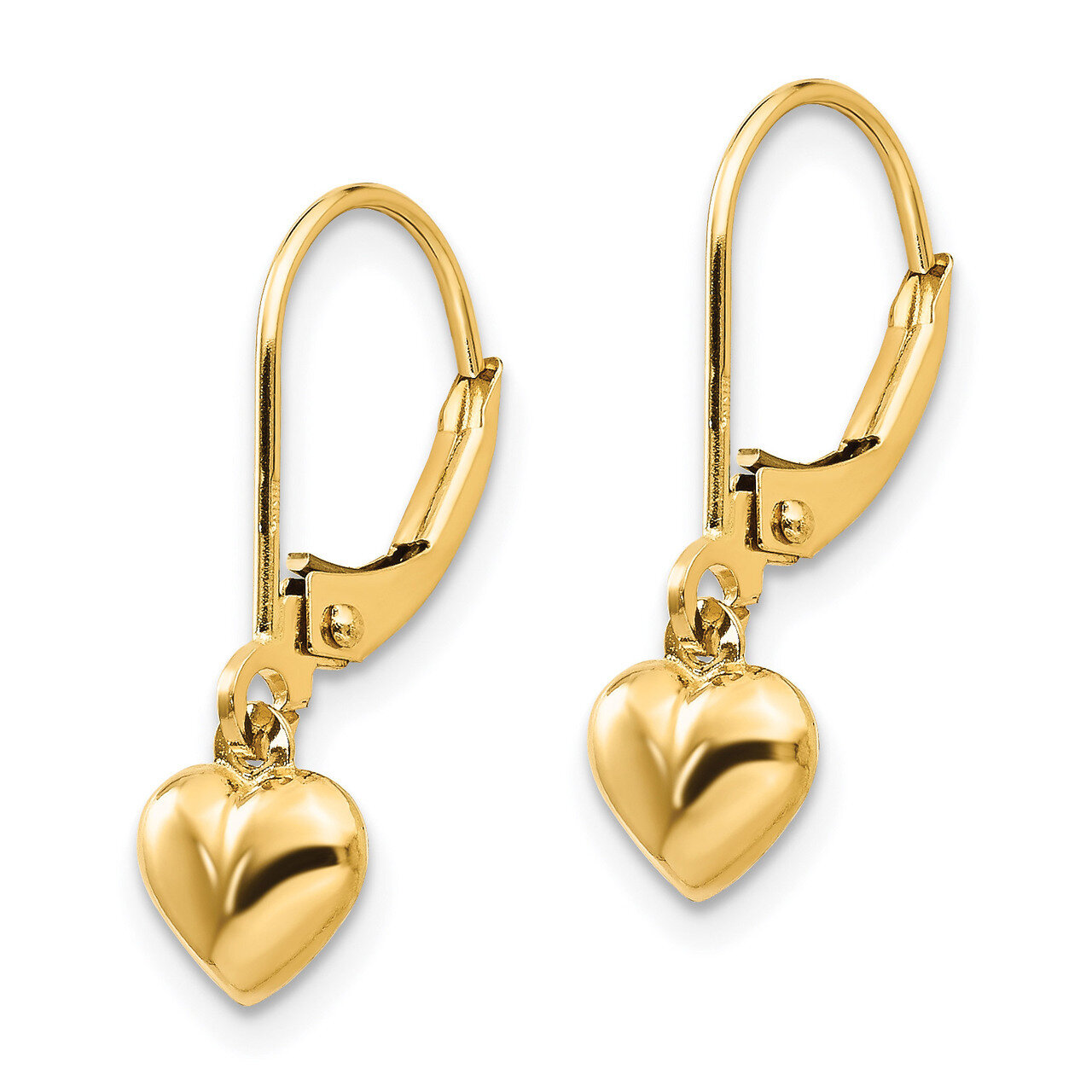 Puffed Heart Drop Earrings - 14k Gold SE945
