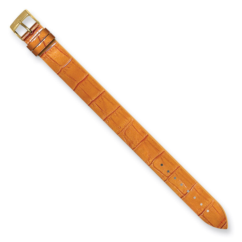 Moog Orange Alligator Texture Patent Finish Calf Leather Watch Band - Gold-plated