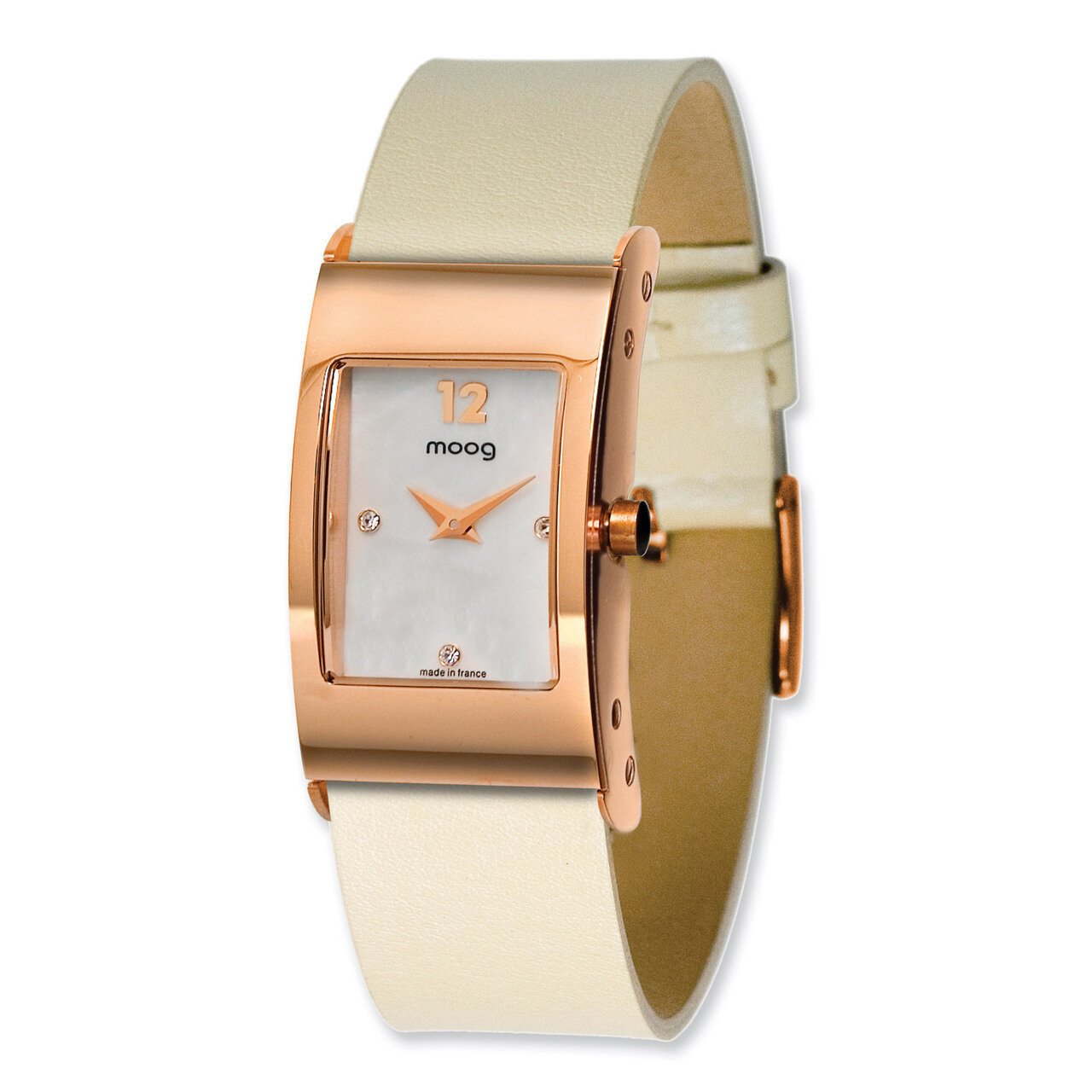 Moog Rectangle Domed Watch with (SC-04RG) White Band - Rose-plated