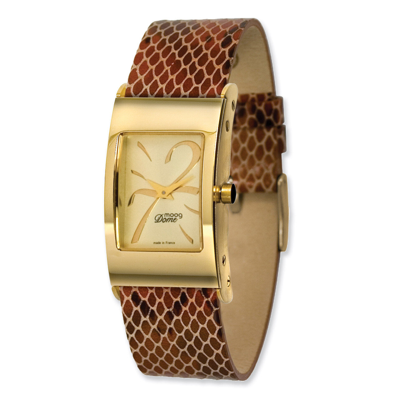 Moog Rectangle Domed Watch with (PY-02G) Brown Patern Band - Gold-plated