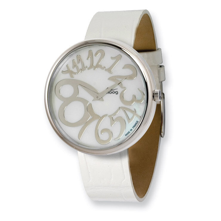Moog Stainless Steel Round Mother of Pearl Dial Watch with (CR-17) White Band