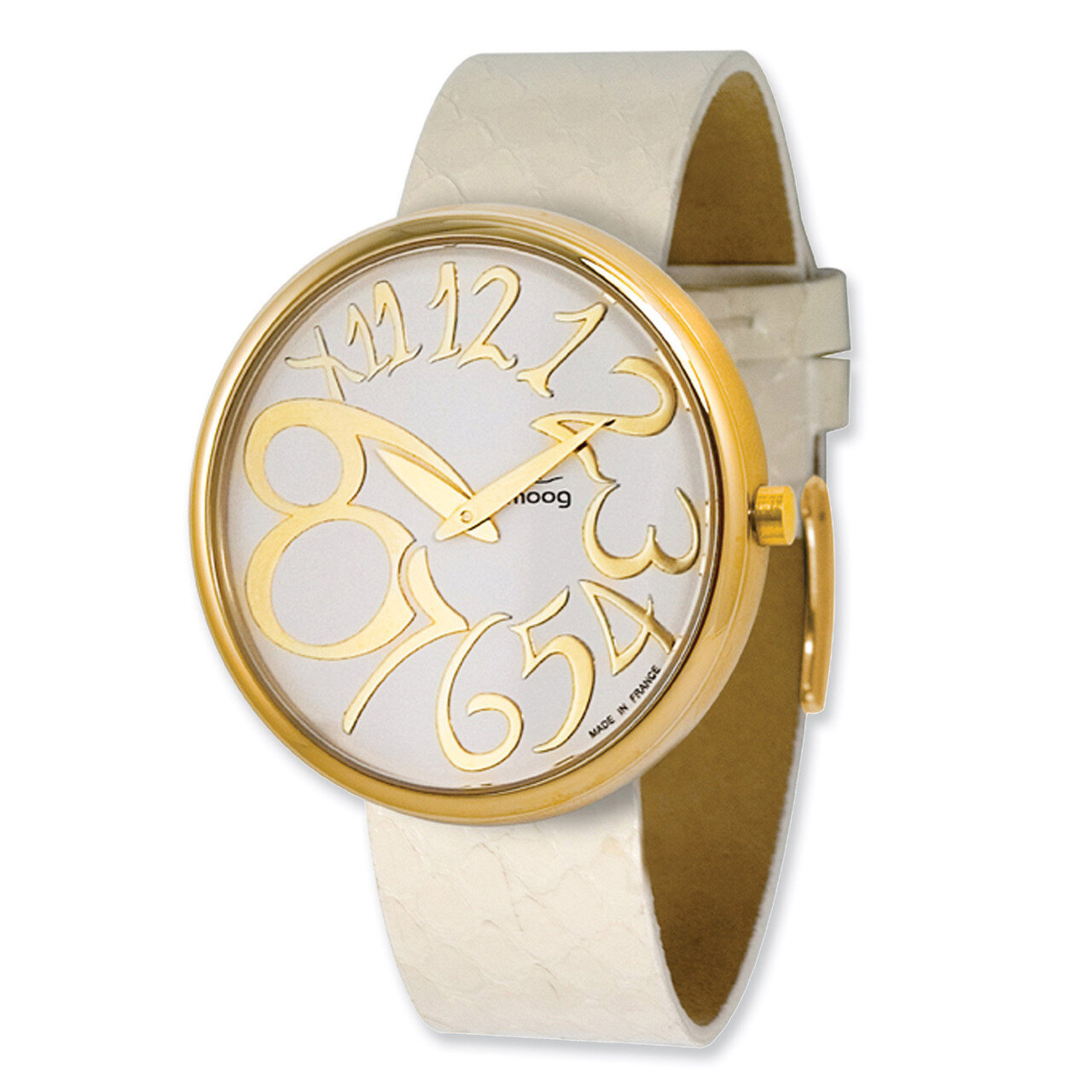 Moog Round White Dial Watch with (AV-18G) White Band - Gold-plated