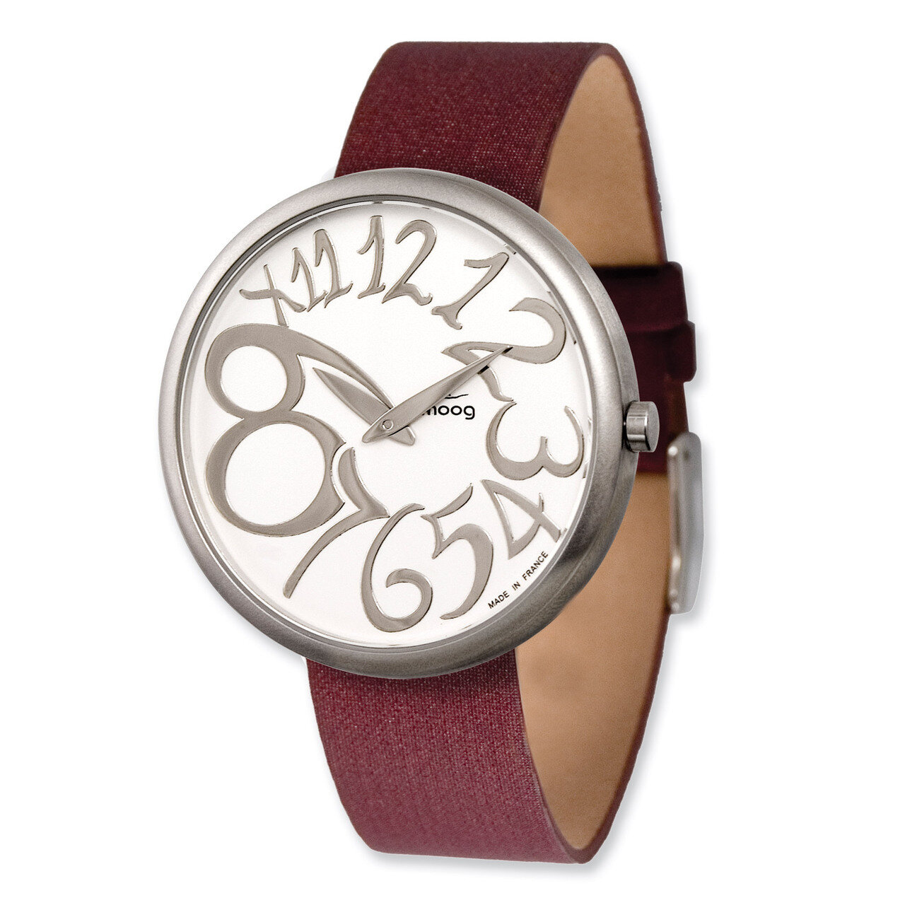 Moog Stainless Steel Round Silver Dial Watch with (TS-15) Burgundy Band