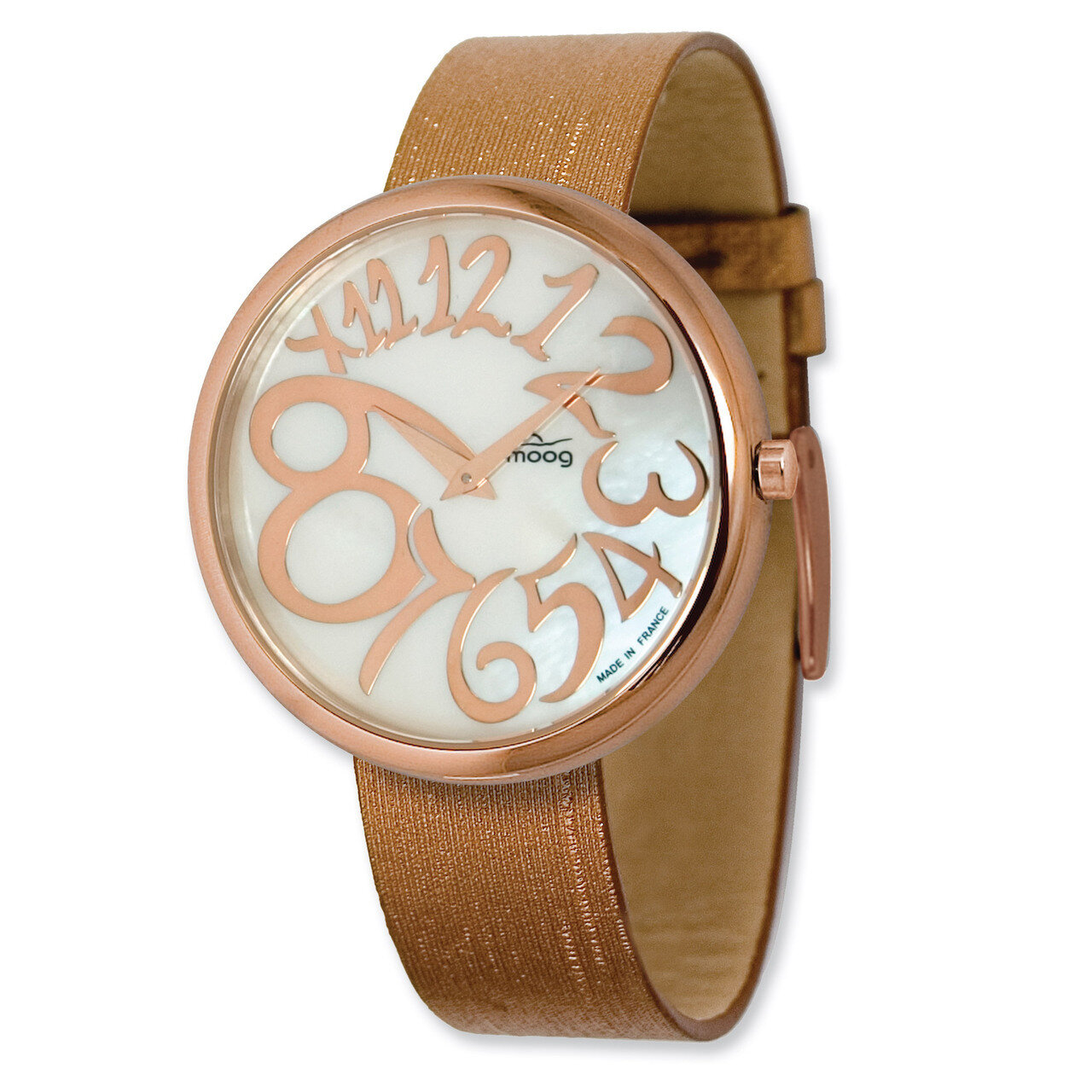 Moog Round Mother of Pearl Dial Watch with (PM-105RG) Brown Band - Rose-plated