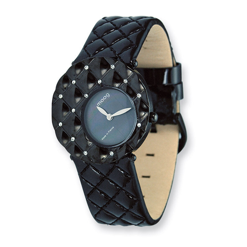 Moog Fascination Black Dial Black Quilted Patent Strap Watch