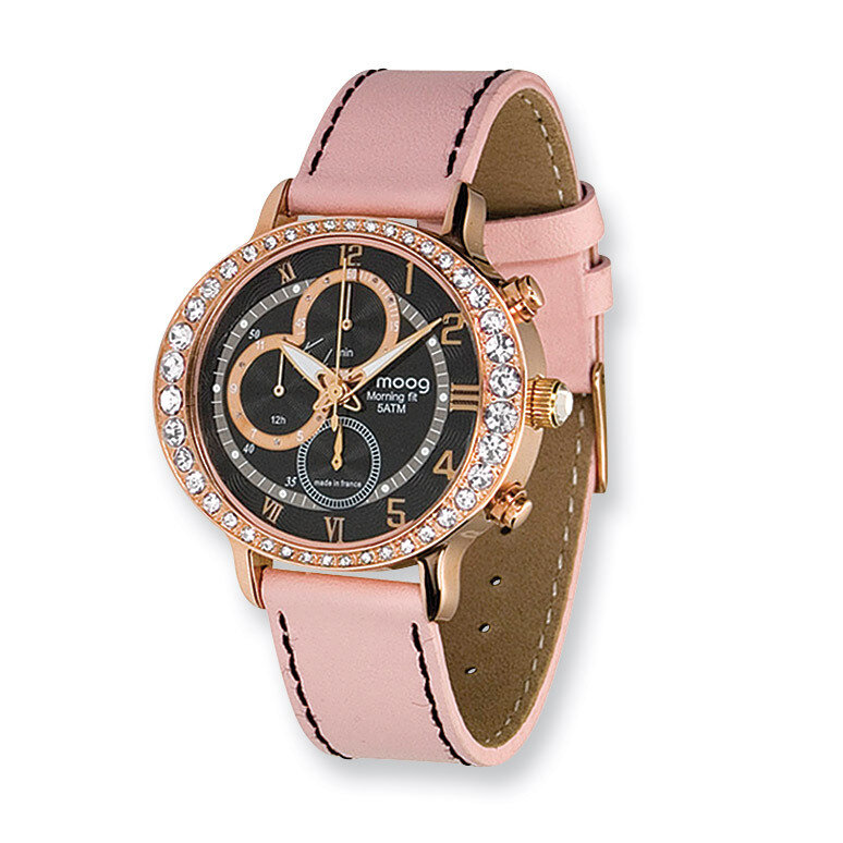 Moog Morning fit Black Dial Pink Leather Chrono Watch - Fashionista