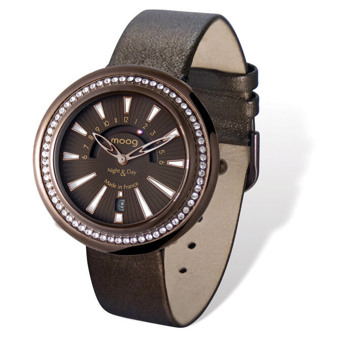 Moog Night & Day Brown-plated Brown Band with Crystal Bezel Watch