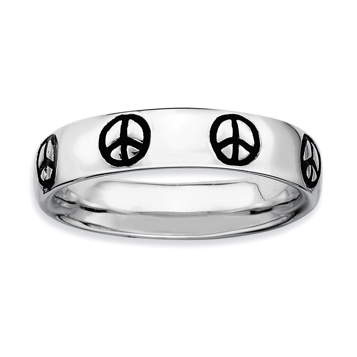 Enameled Peace Sign Ring - Sterling Silver Polished QSK104