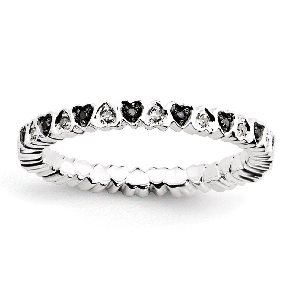Hearts Black & White Diamond Ring - Sterling Silver QSK1055