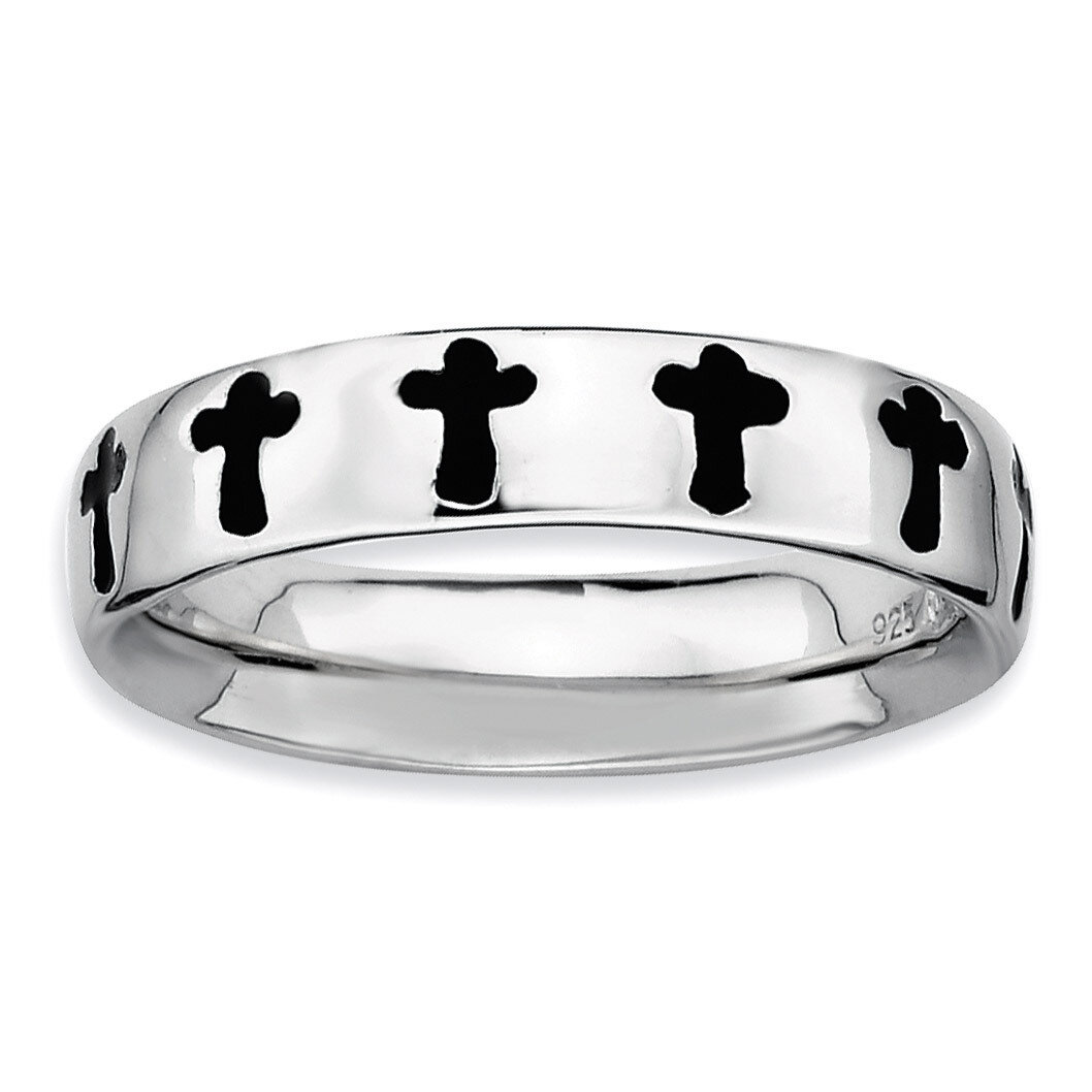 Enameled Cross Ring - Sterling Silver Polished QSK108