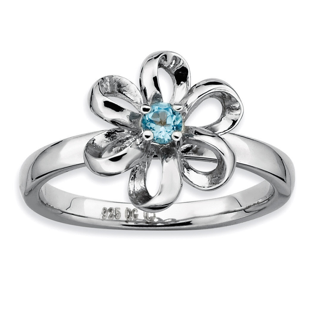 Blue Topaz Flower Ring - Sterling Silver Polished QSK111