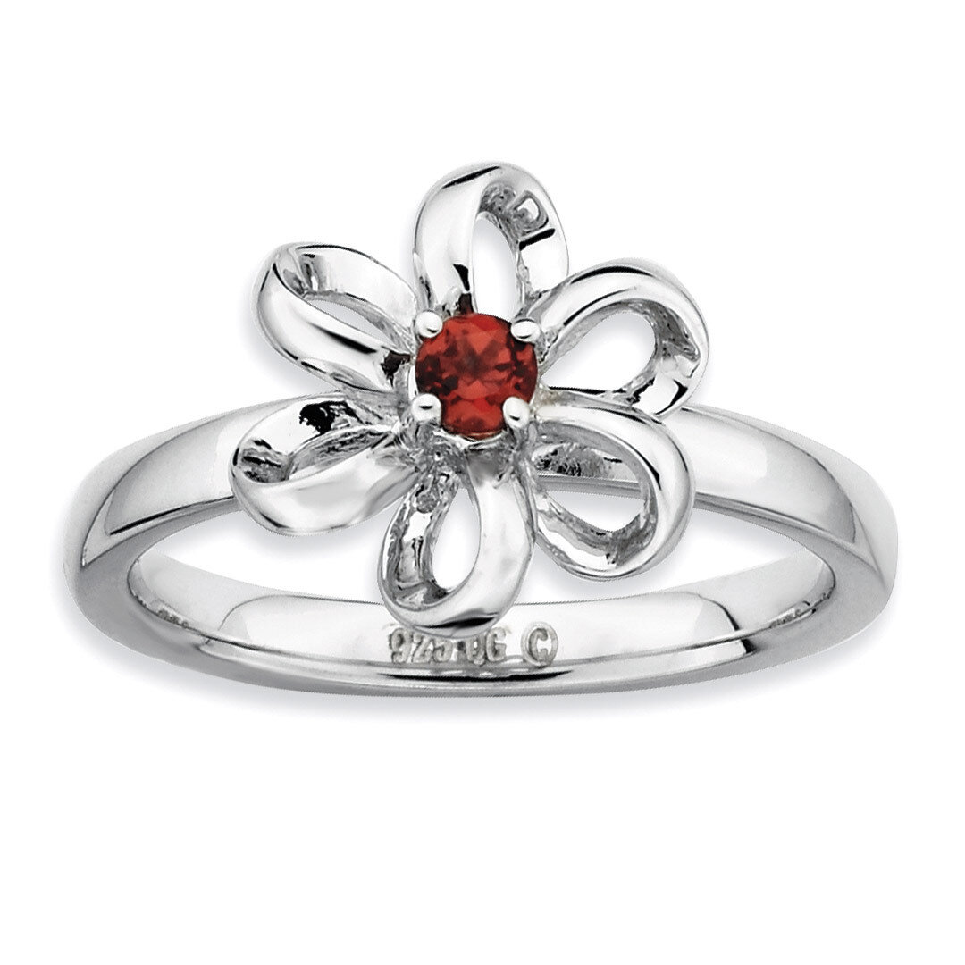 Garnet Flower Ring - Sterling Silver Polished QSK115, MPN: QSK115, 886774209883