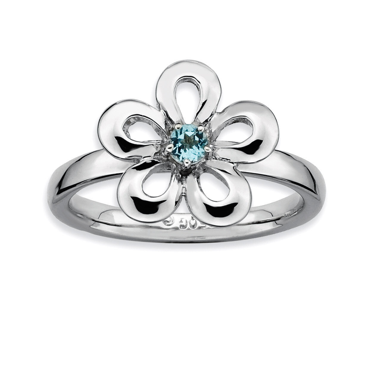 Blue Topaz Flower Ring - Sterling Silver Polished QSK116, MPN: QSK116, 886774209913