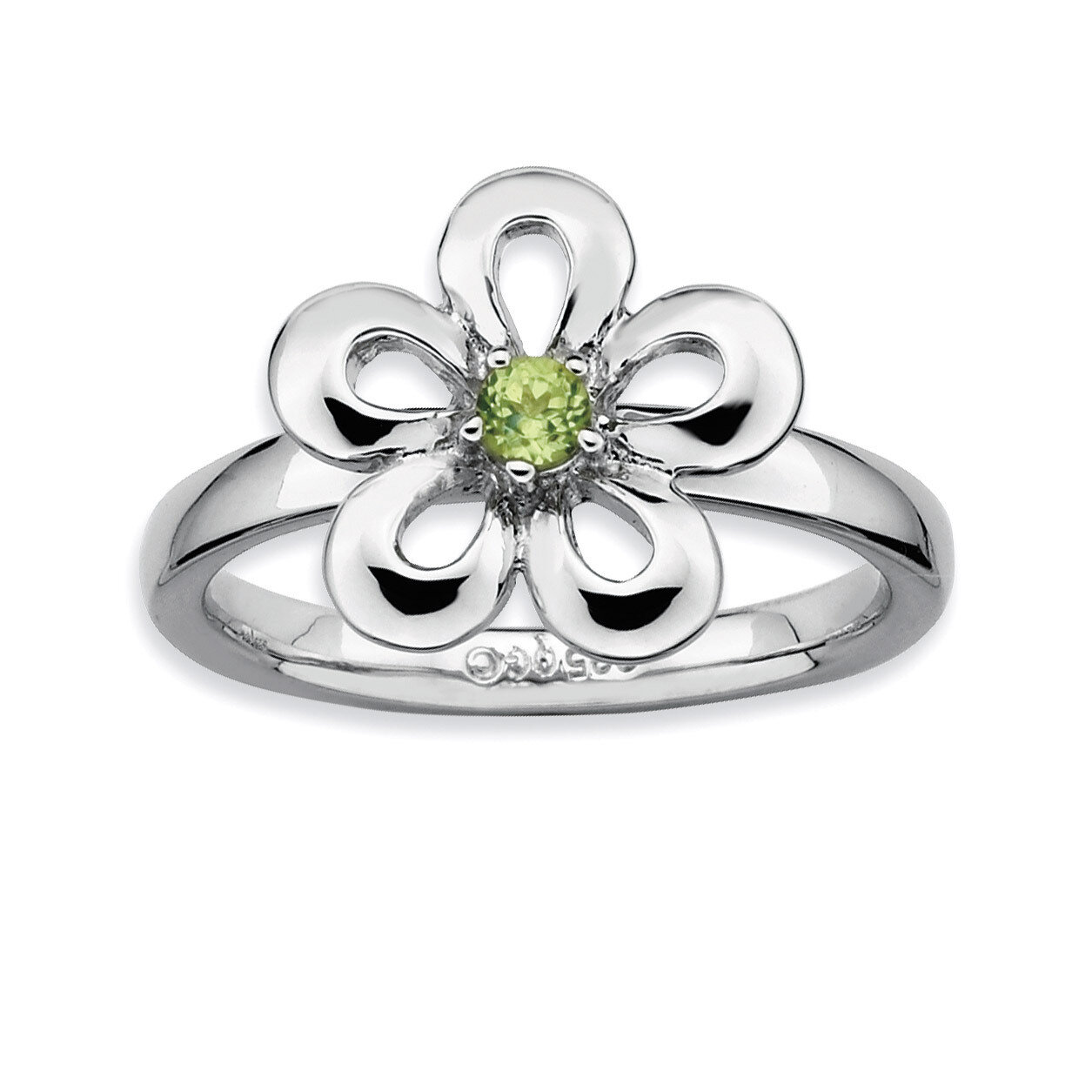 Peridot Flower Ring - Sterling Silver Polished QSK119