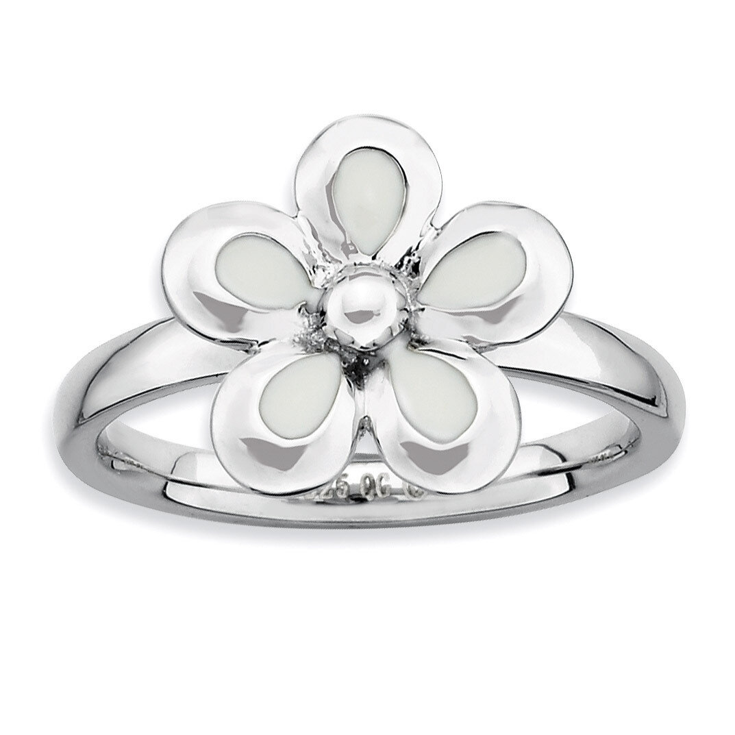 White Enameled Flower Ring - Sterling Silver Polished QSK124, MPN: QSK124, 886774210322