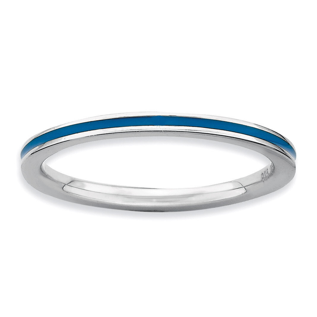 Blue Enameled 1.5mm Ring - Sterling Silver QSK132