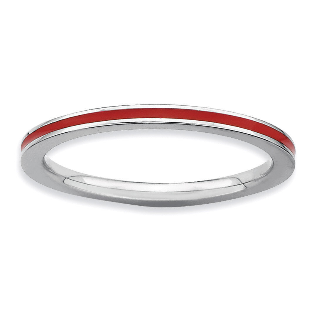 Red Enameled 1.5mm Ring - Sterling Silver QSK133