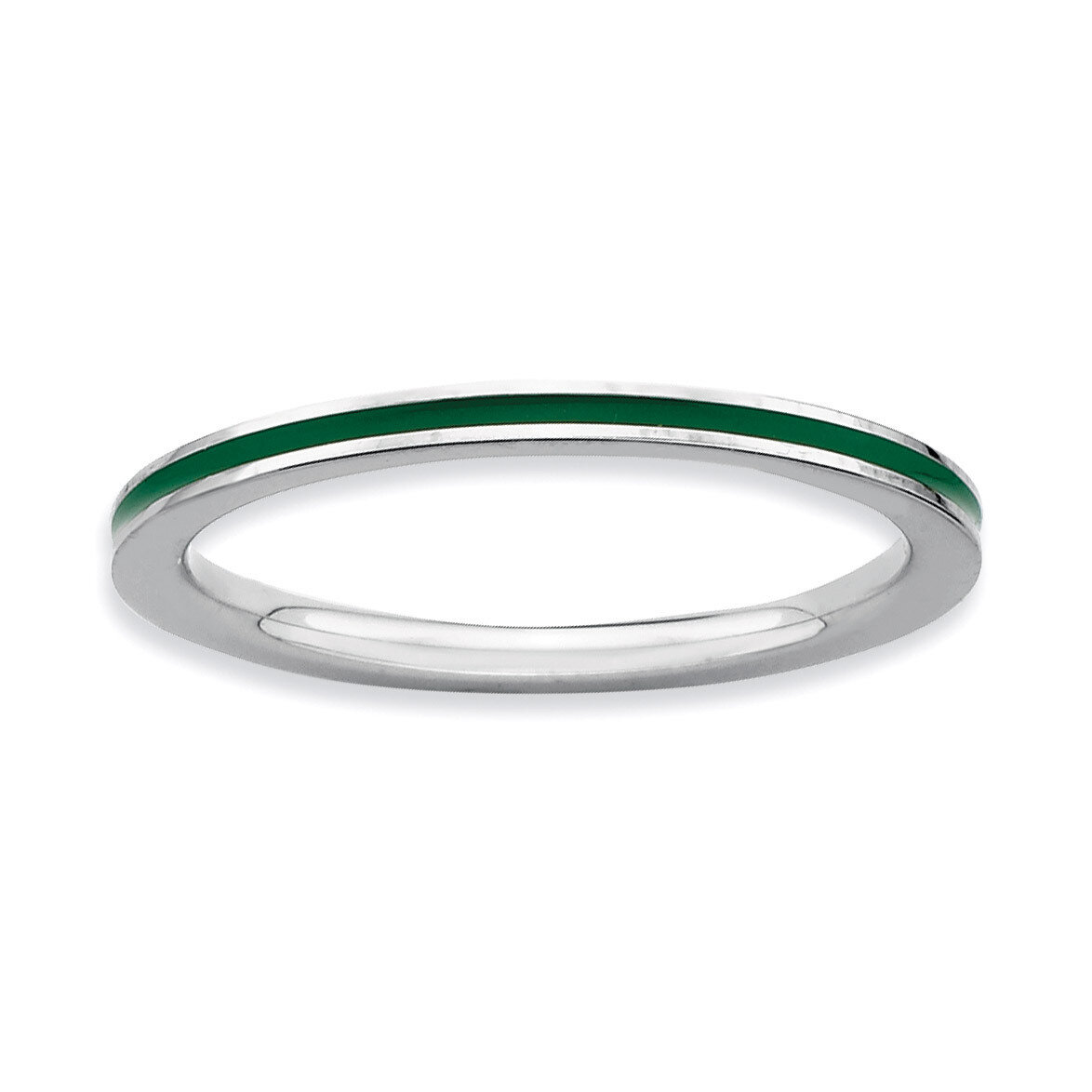 Green Enameled 1.5mm Ring - Sterling Silver QSK135