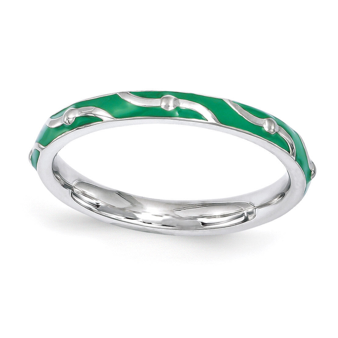 Green Enamel Ring - Sterling Silver QSK1501, MPN: QSK1501, 886774205533