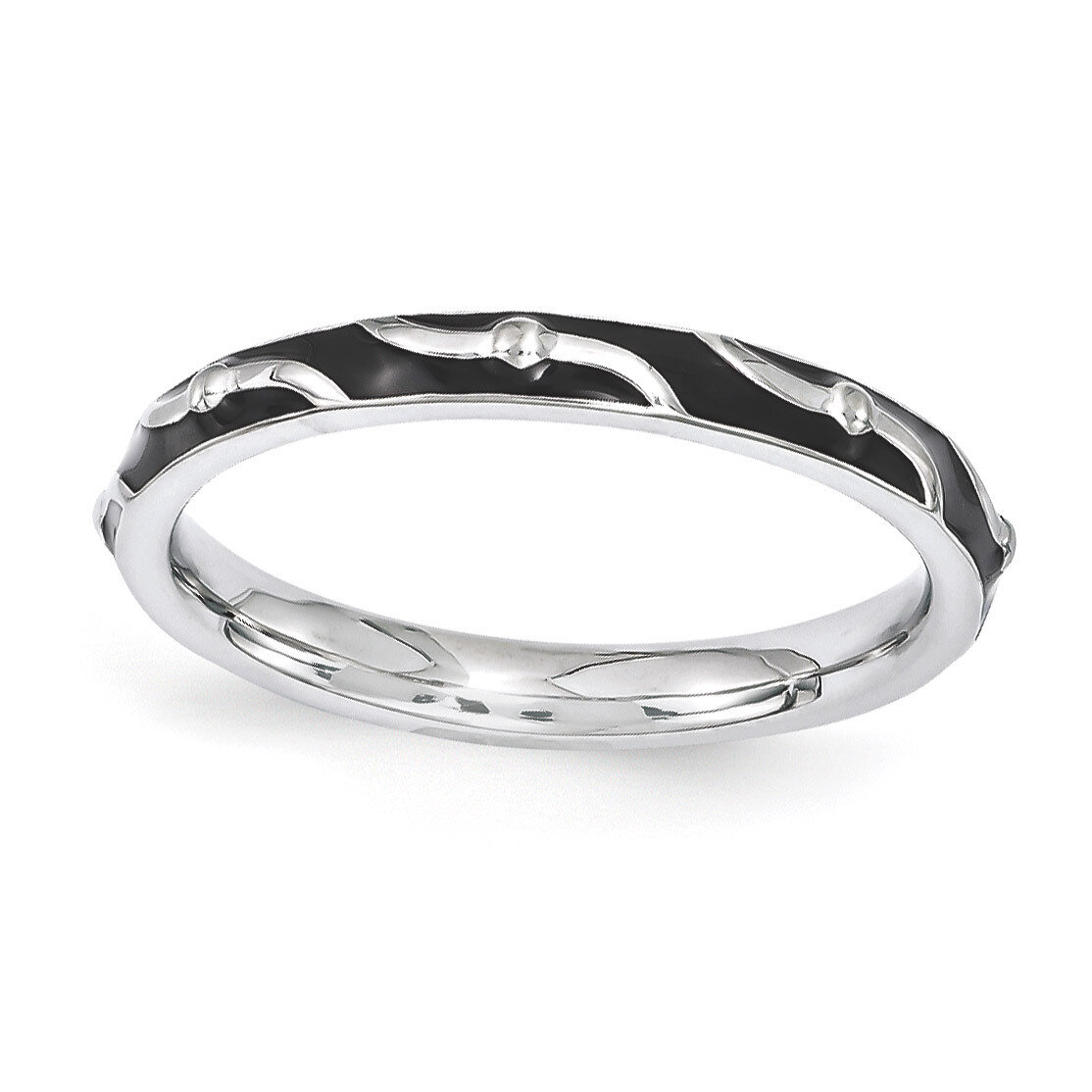 Black Enamel Ring - Sterling Silver QSK1506, MPN: QSK1506, 886774205816
