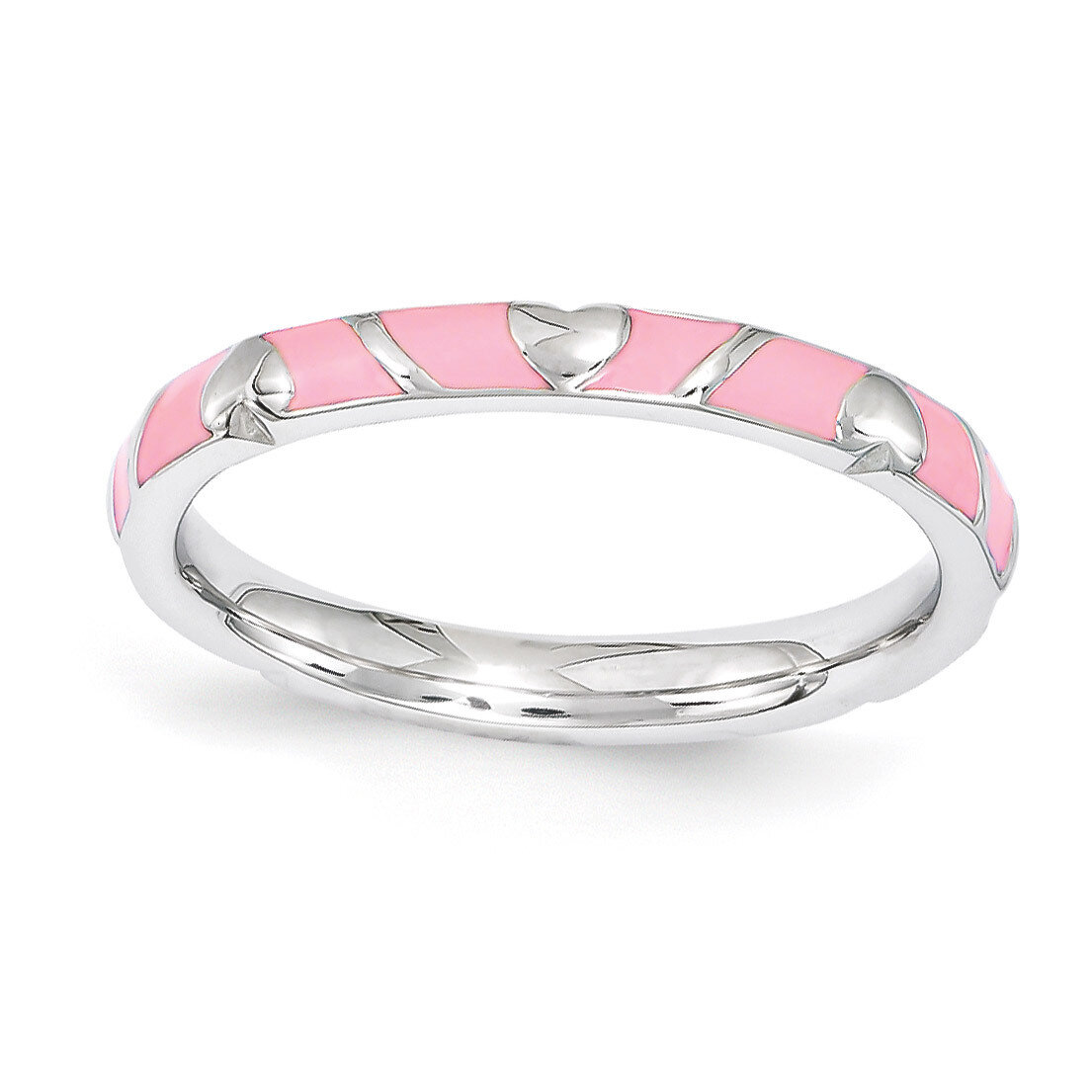 Pink Enamel Heart Ring - Sterling Silver QSK1518
