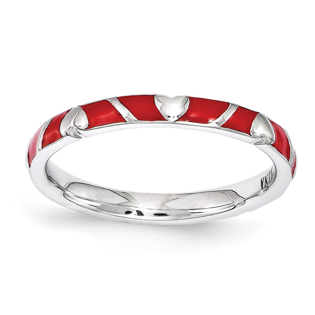 Red Enamel Heart Ring - Sterling Silver QSK1519