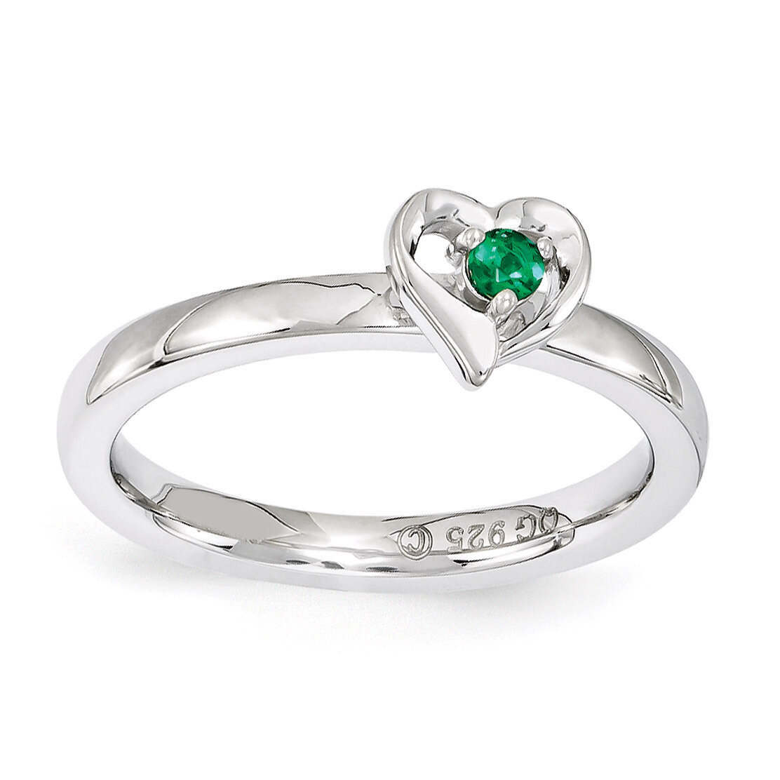 Created Emerald Heart Ring - Sterling Silver QSK1526