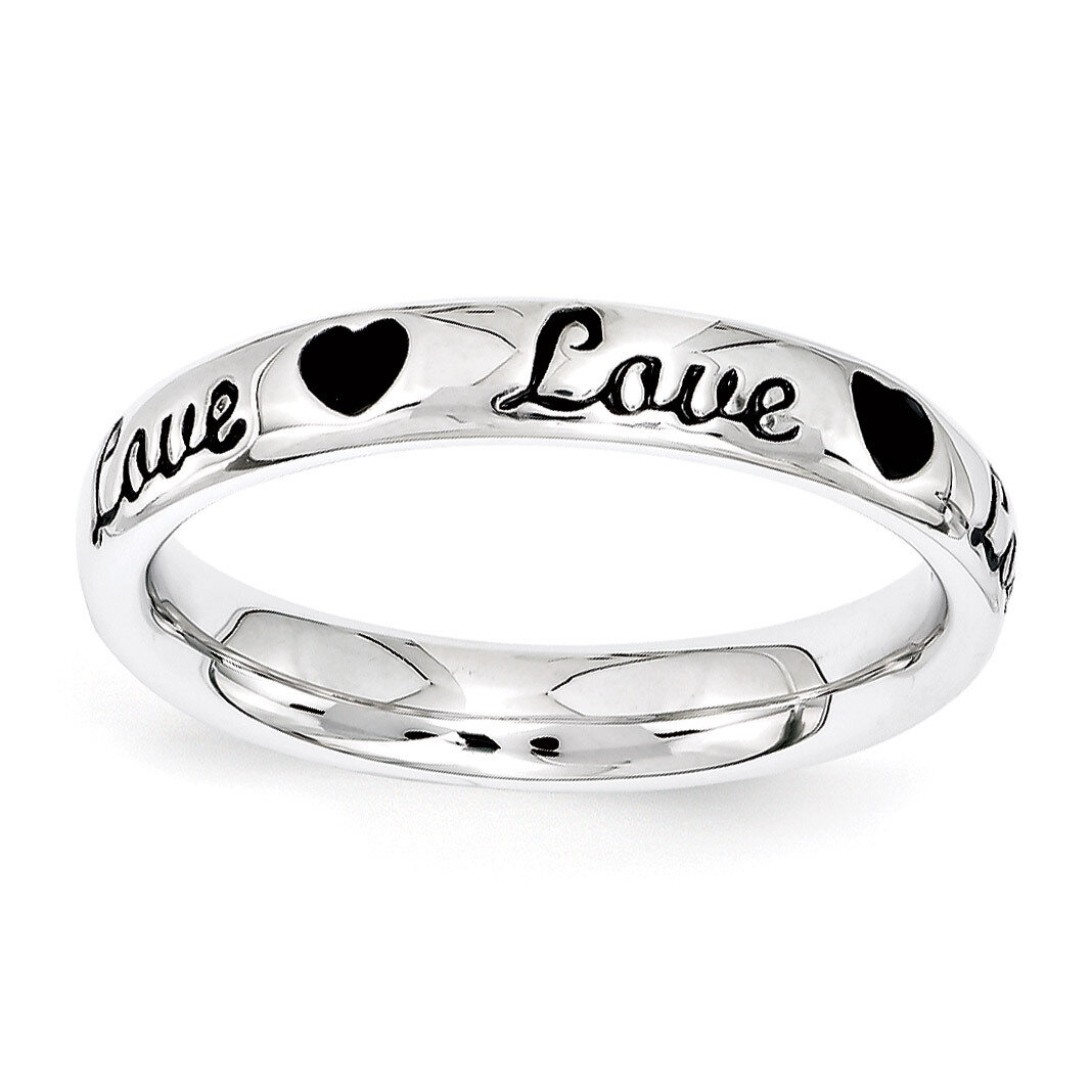Black Enamel Love Ring - Sterling Silver QSK1538, MPN: QSK1538, 886774207506