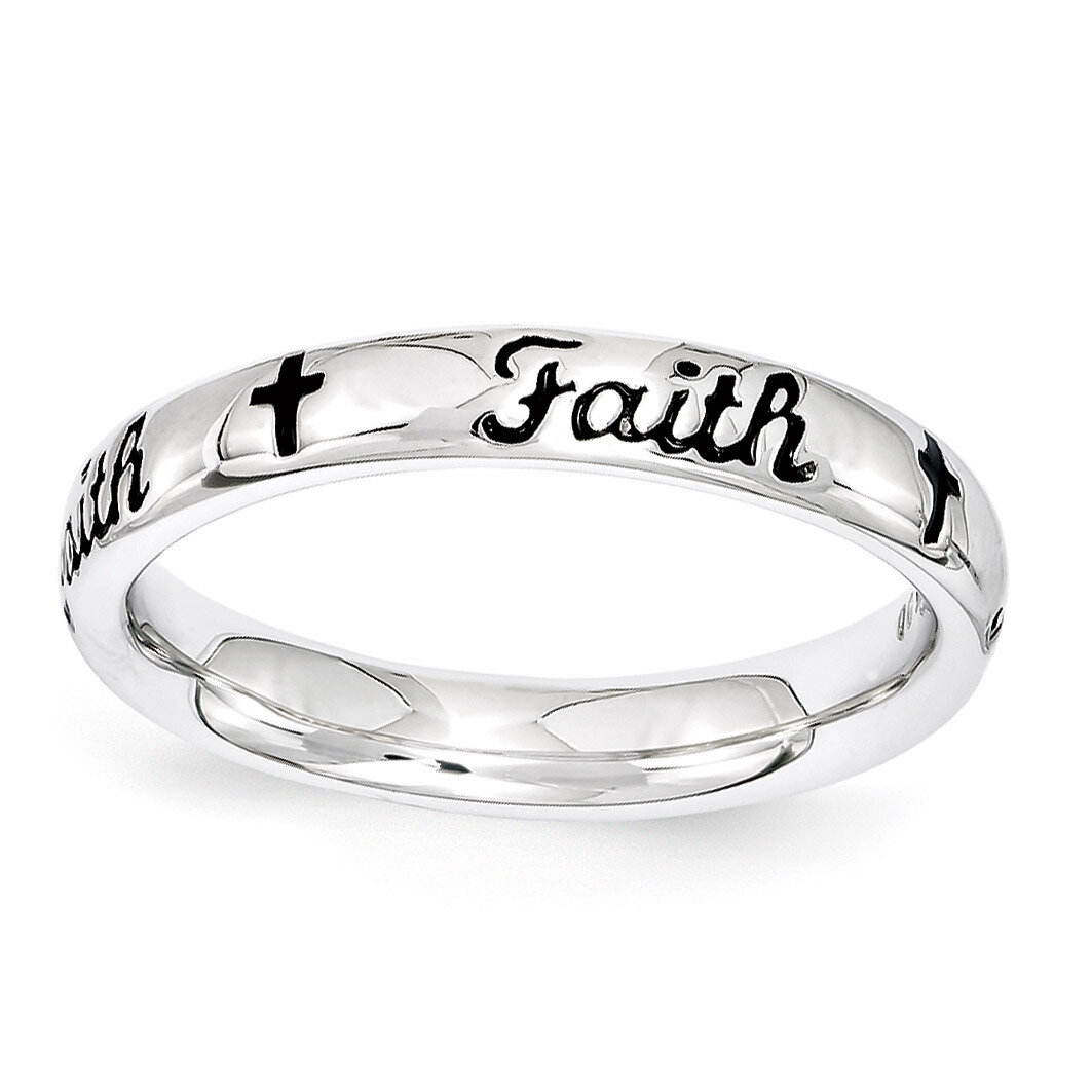 Black Enamel Faith Ring - Sterling Silver QSK1539, MPN: QSK1539, 886774207551