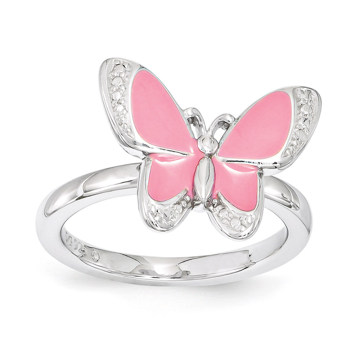 Pink Enamel Butterfly Ring - Sterling Silver QSK1543, MPN: QSK1543, 886774207780