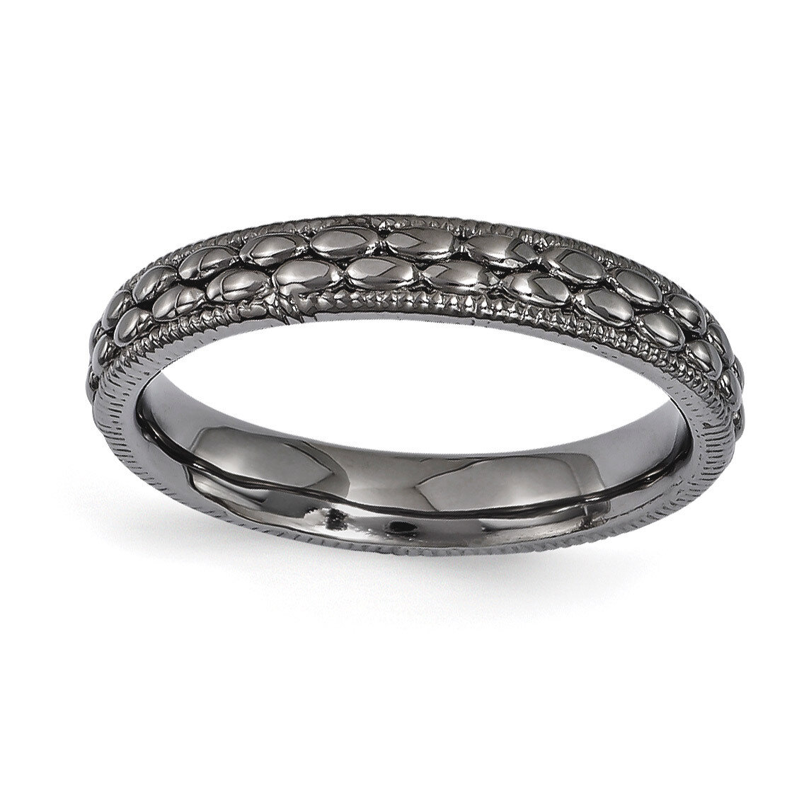 Rhodium-plated Patterned Ring - Sterling Silver QSK1565